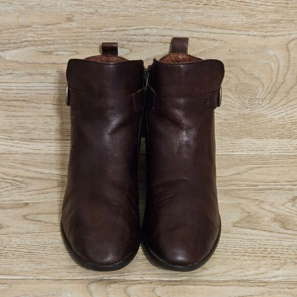 Born Boots Brown Leather Comfort Buckle Strap Side Zip Ankle Booties Womens 9M - Picture 2 of 10